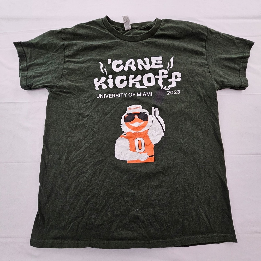 Miami Hurricanes Cane Kickoff 2023 Green Short Sleeve Cotton T-Shirt Men's L